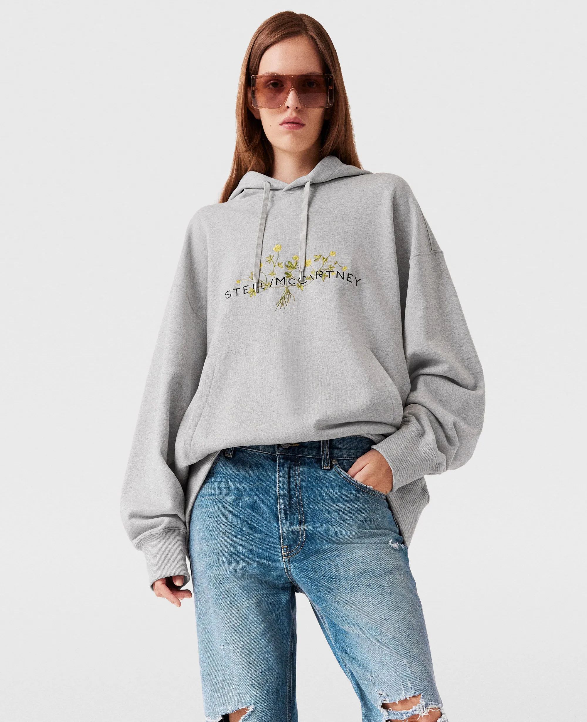 Floral Embroidered Logo Hoodie