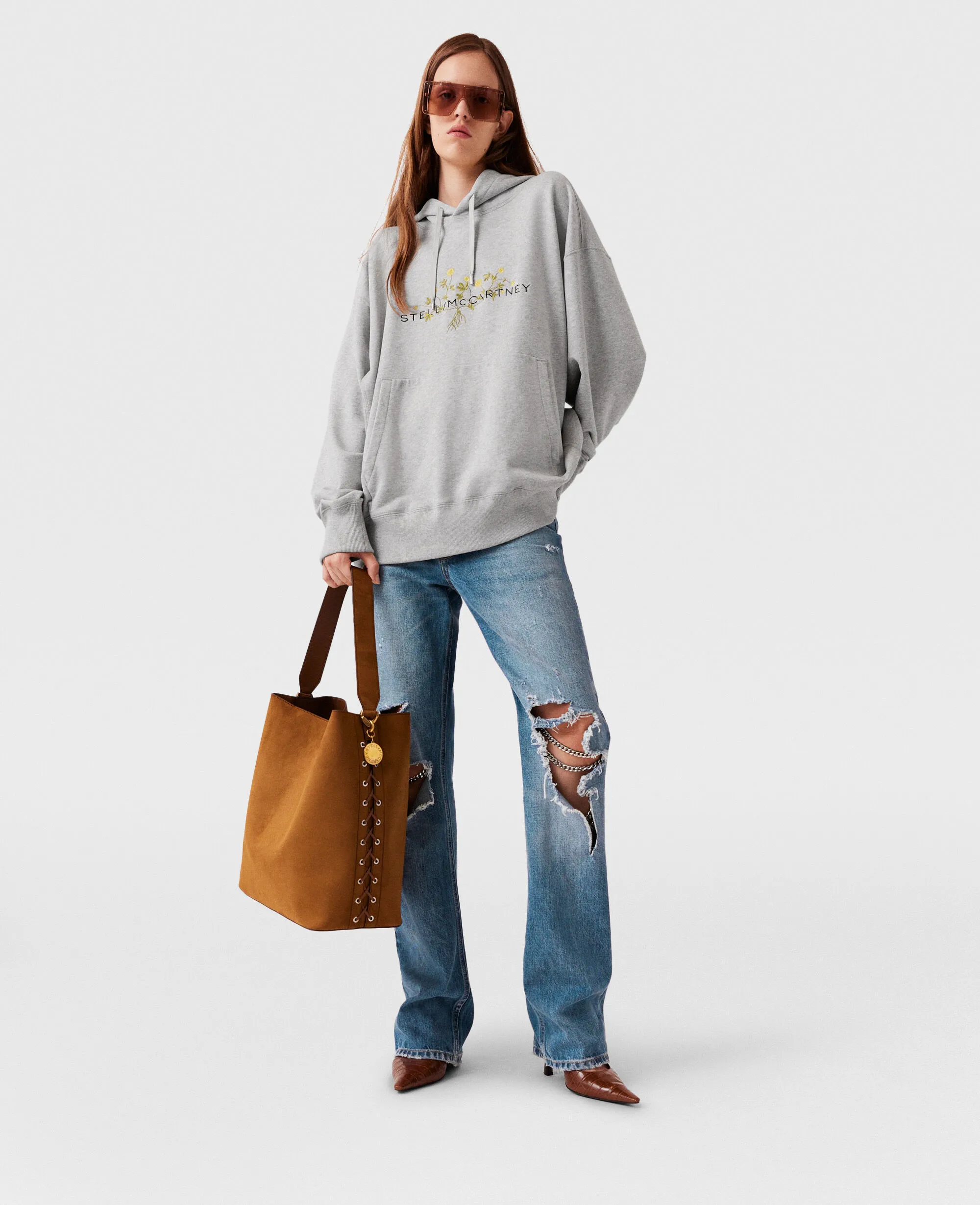 Floral Embroidered Logo Hoodie