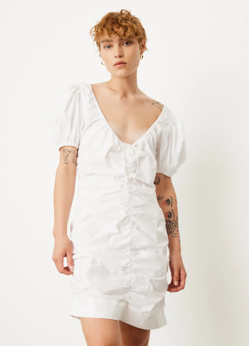 Ganni -  Gathered U-Neck Mini Dress - Dress