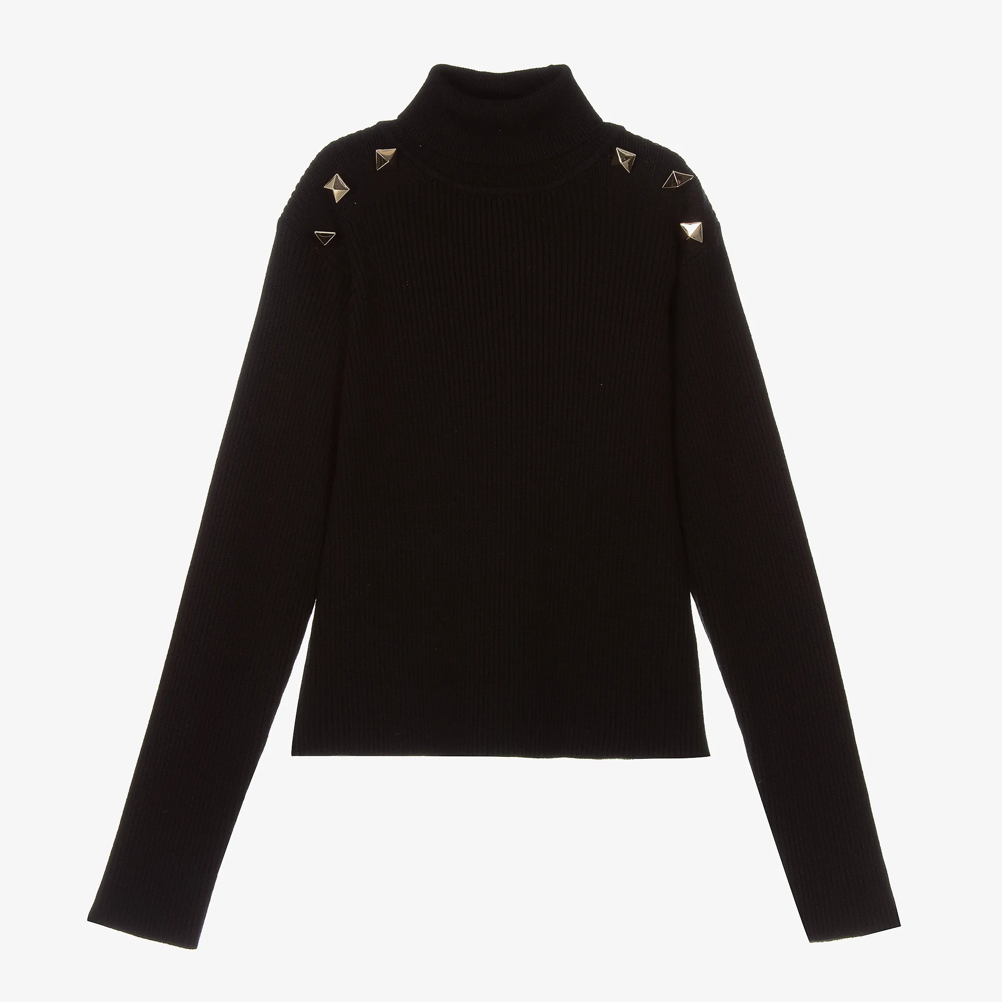 Girls Black Knitted Roll Neck Jumper