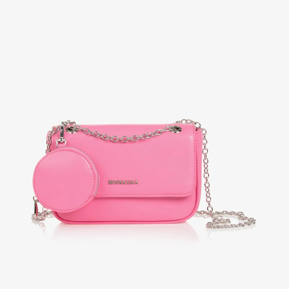 Girls Neon Pink Faux Leather Bag (21cm)