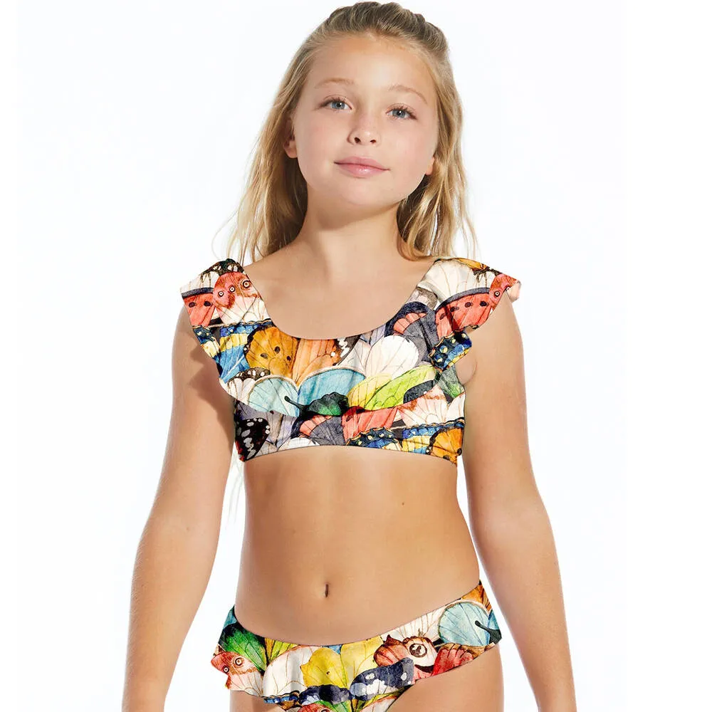 Girls Orange Butterfly Print Bikini
