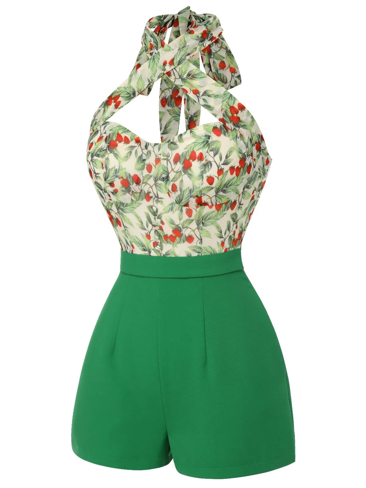 Green 1950s Strawberry Halter Romper