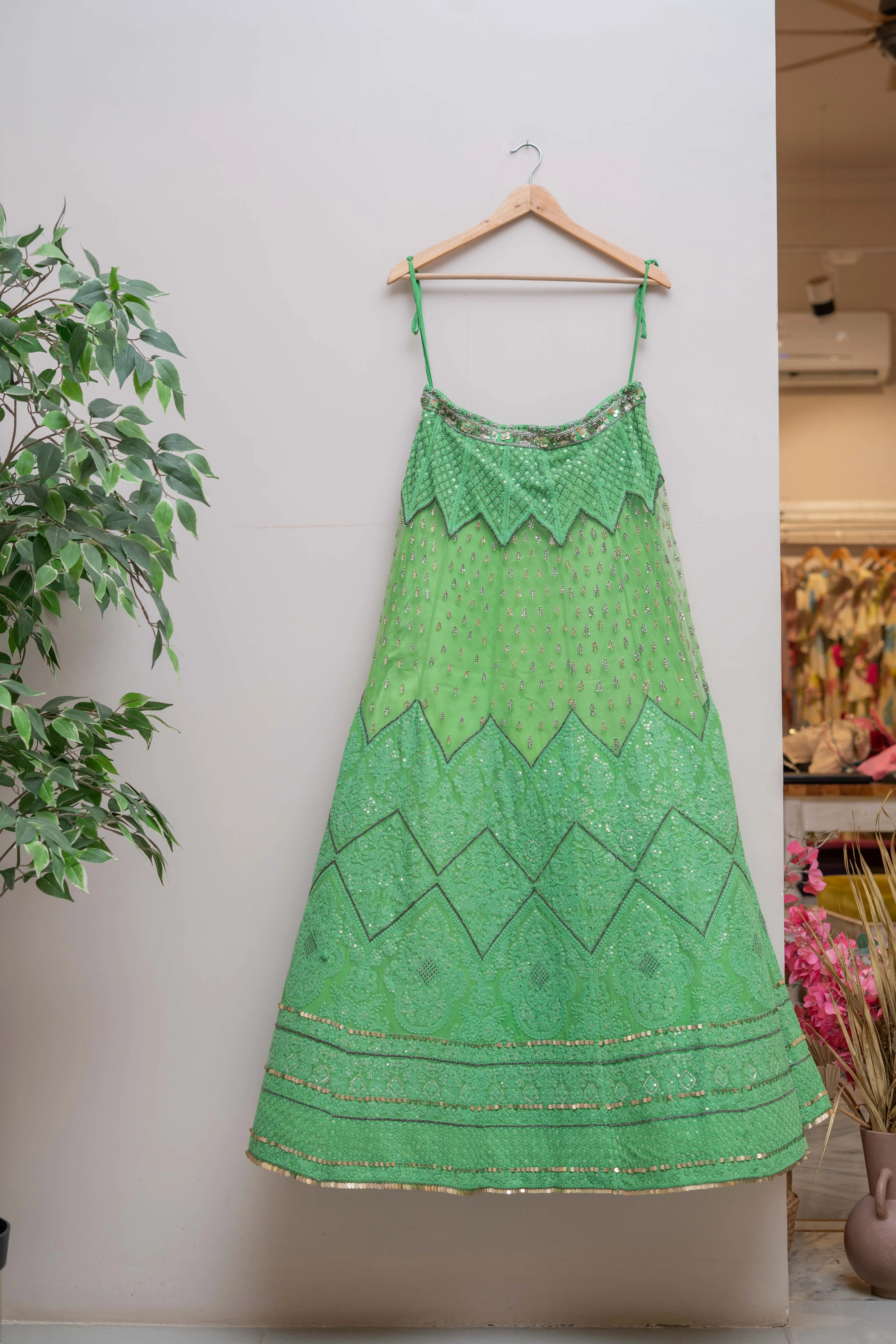 Green Chikankari Embroidery Lehenga