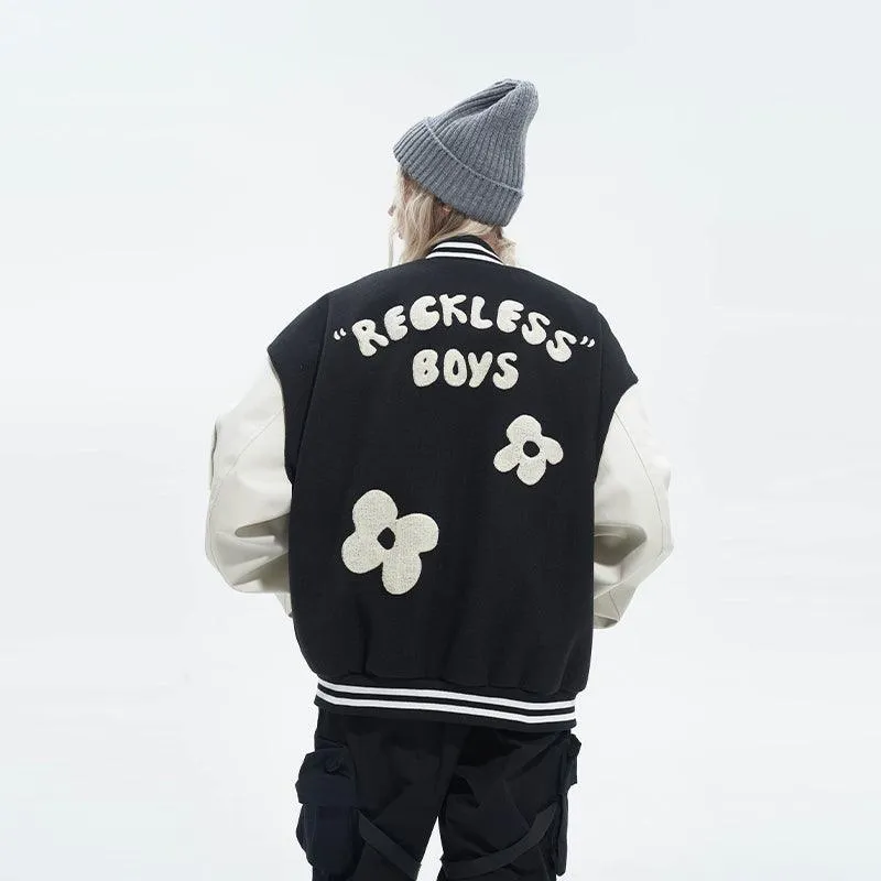H/C Embroidered Flowers Varsity Jacket