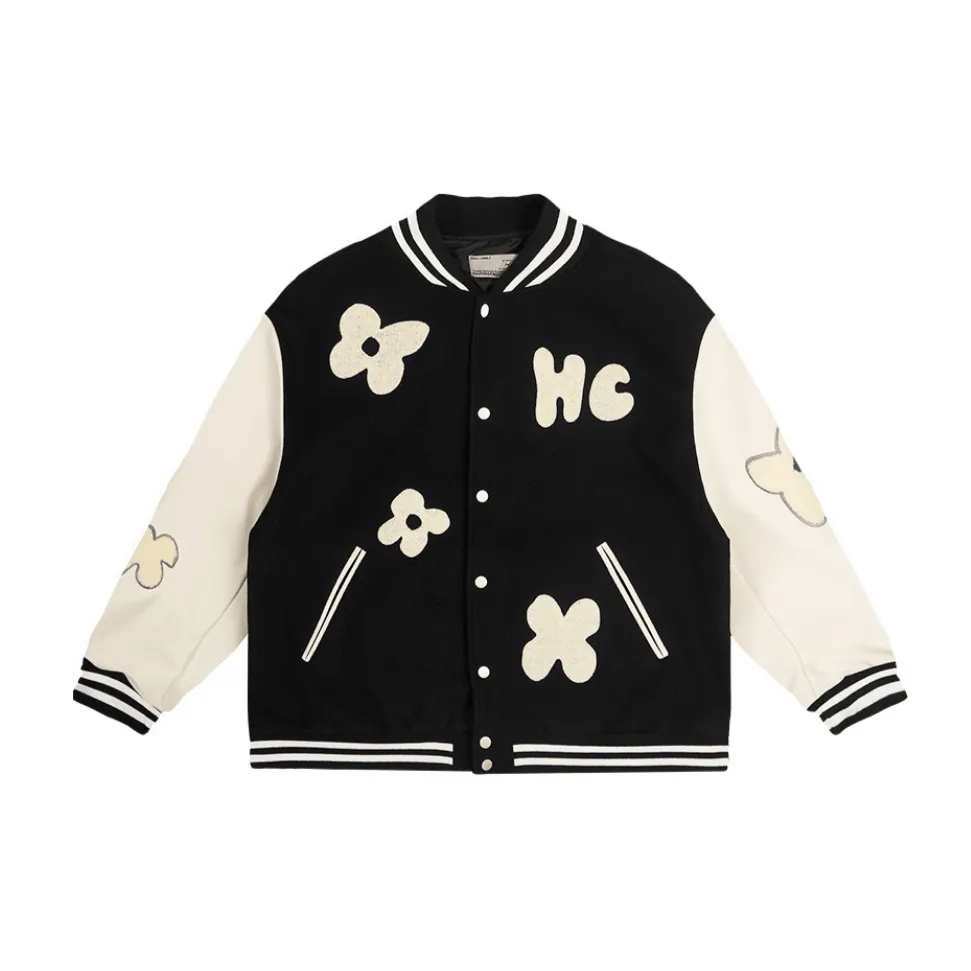 H/C Embroidered Flowers Varsity Jacket