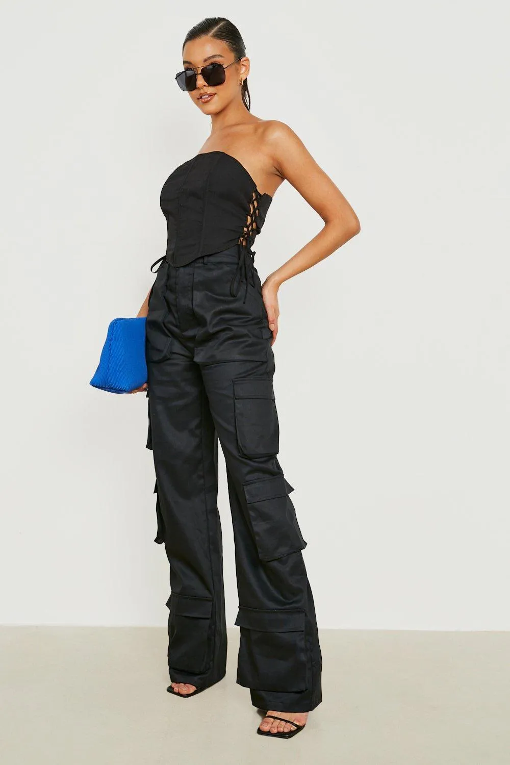 High Waisted Multi Pocket Wide Cargo Pants