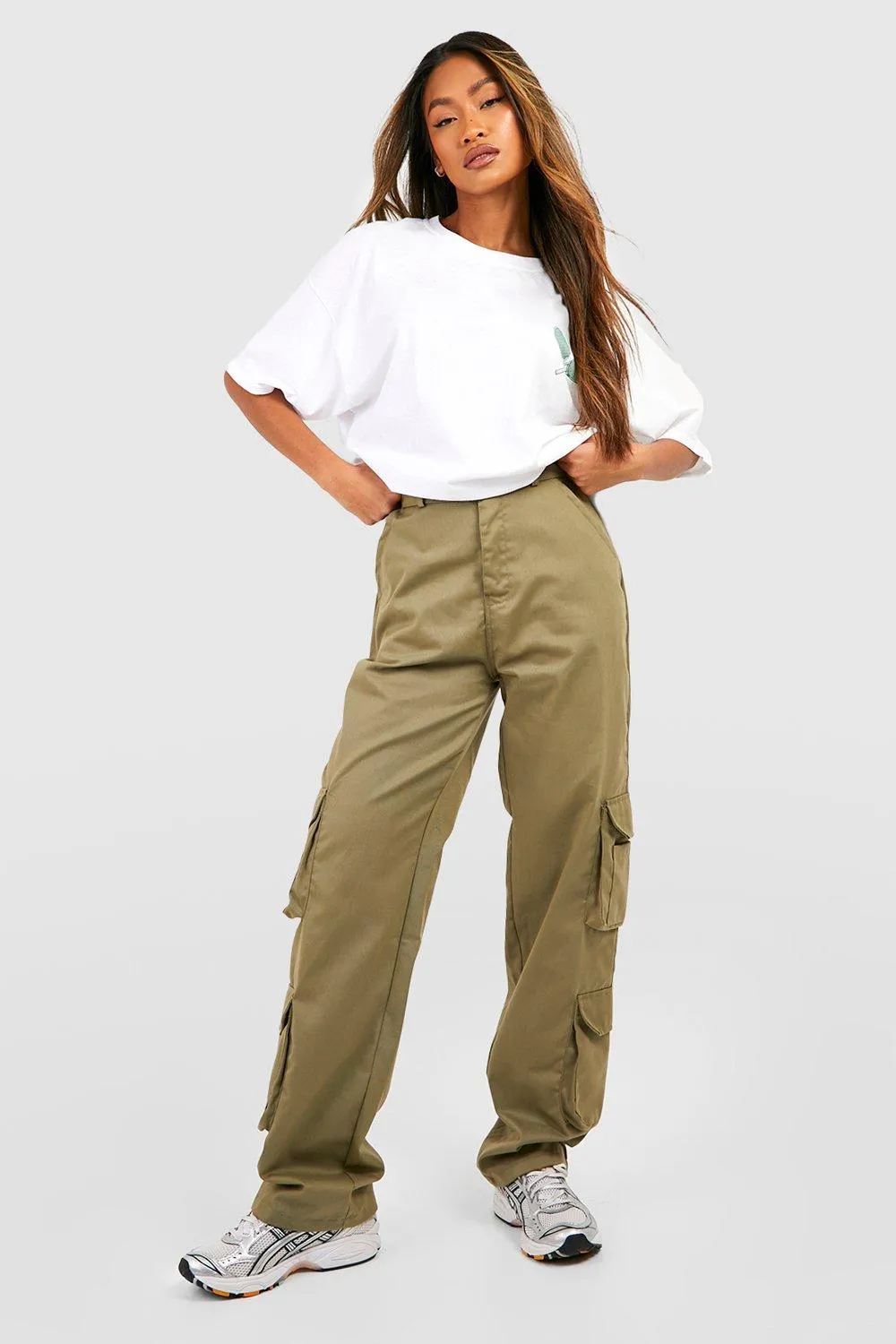 High Waisted Straight Fit Cargo Pants