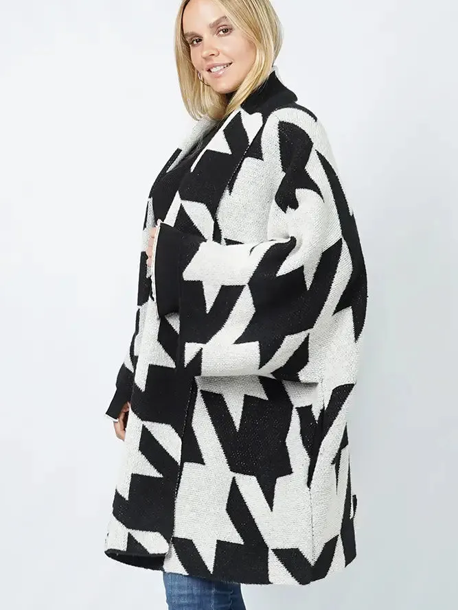 Houndstooth Pattern Knit Winter Cardigan