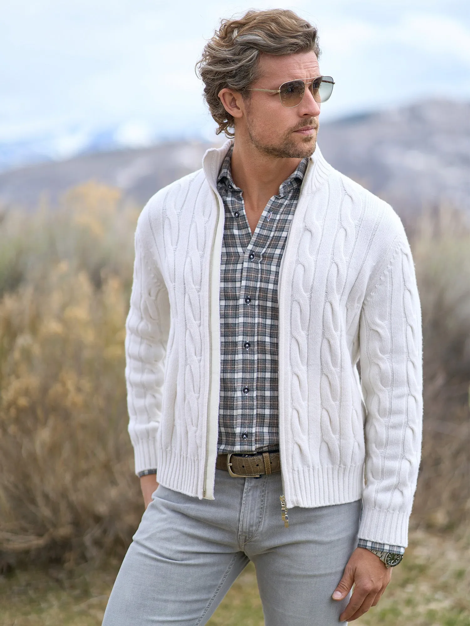 Ian Cashmere Cable Zip Cardigan