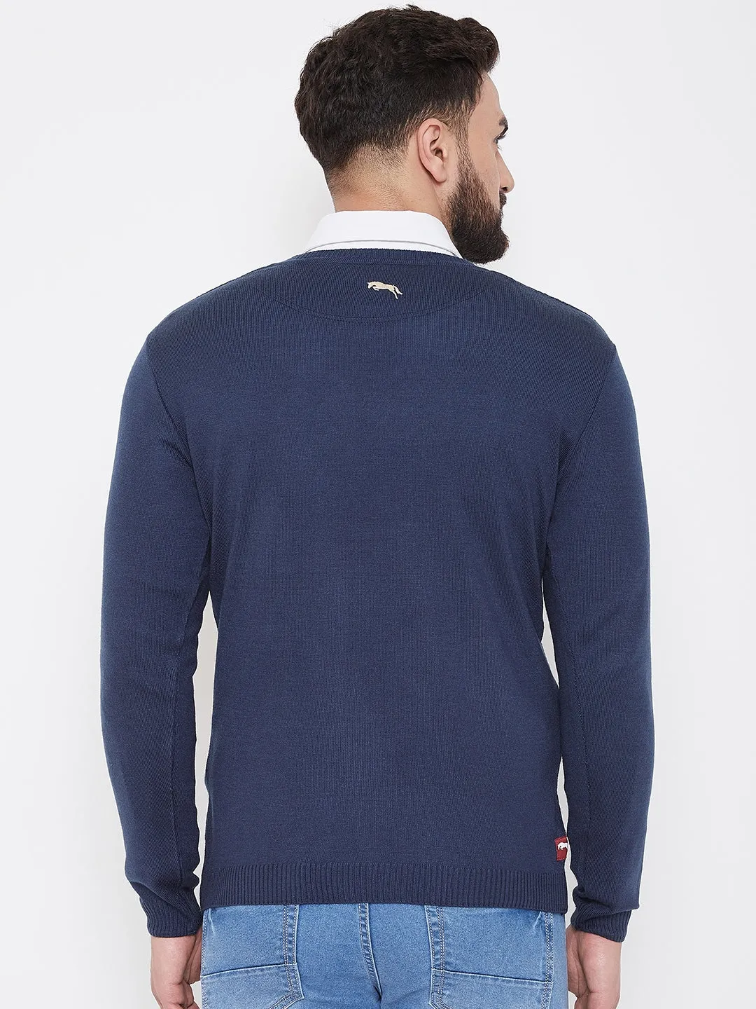 JUMP USA Men Navy Blue Self Design Sweater