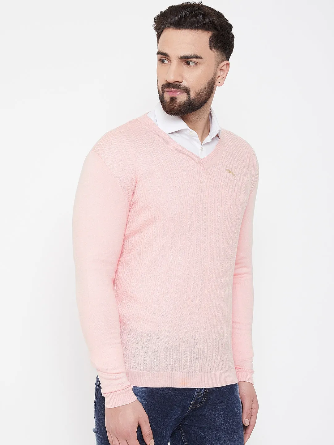 JUMP USA Men Pink Self Design Sweater