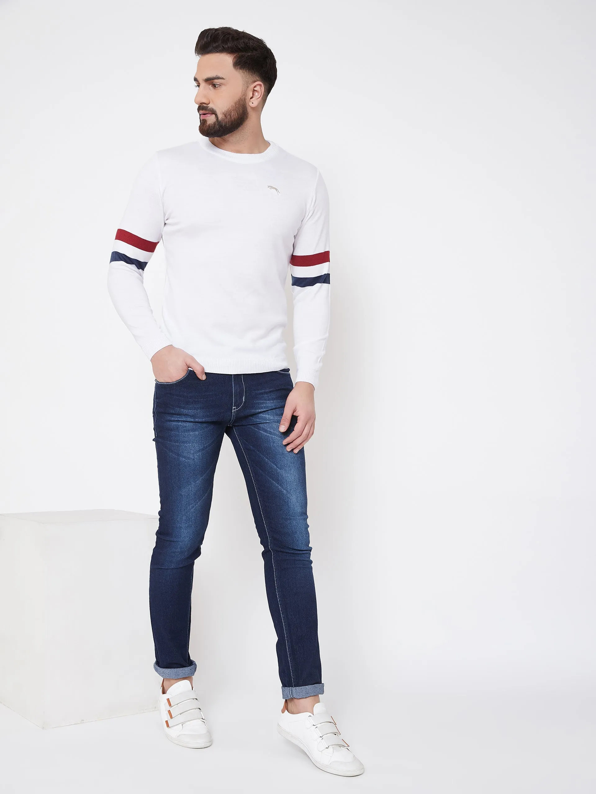 JUMP USA Men White Solid Sweater