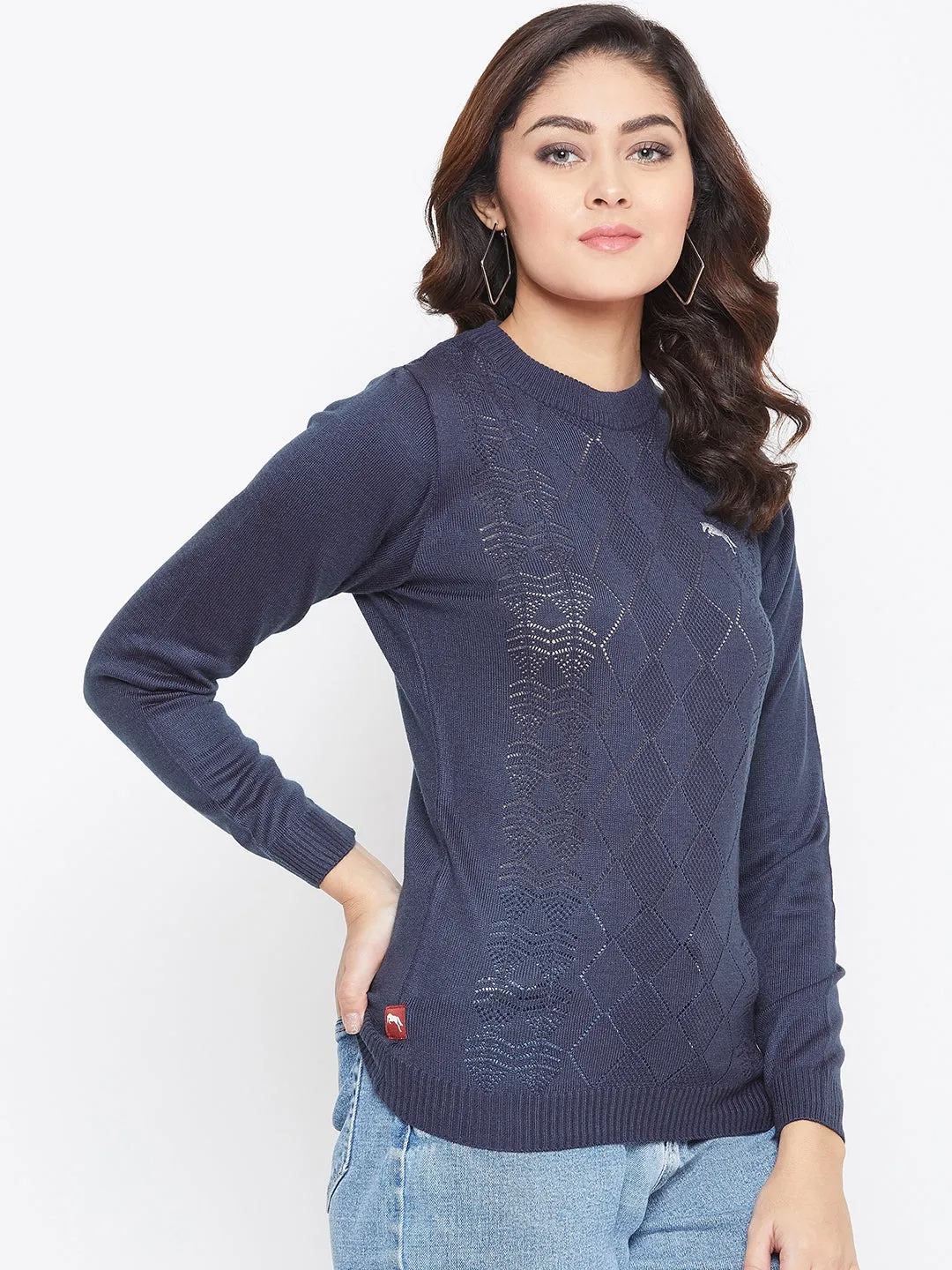 JUMP USA Women Navy Blue Self Design Sweater