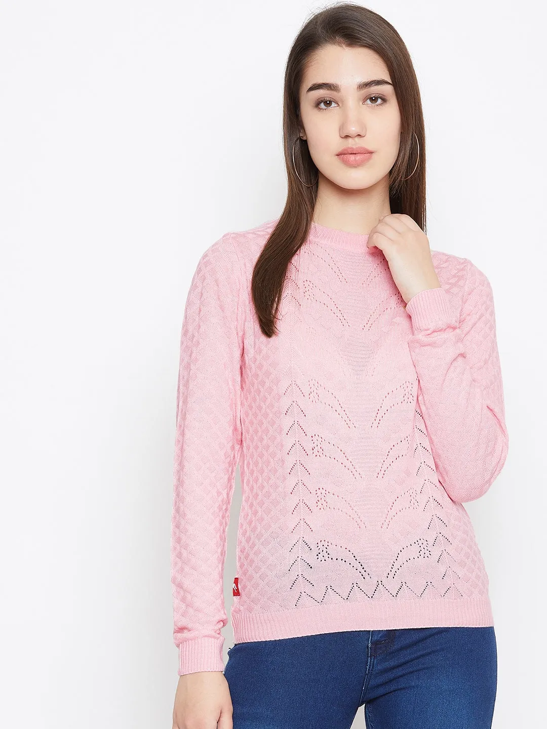 JUMP USA Women Pink Self Design Sweater