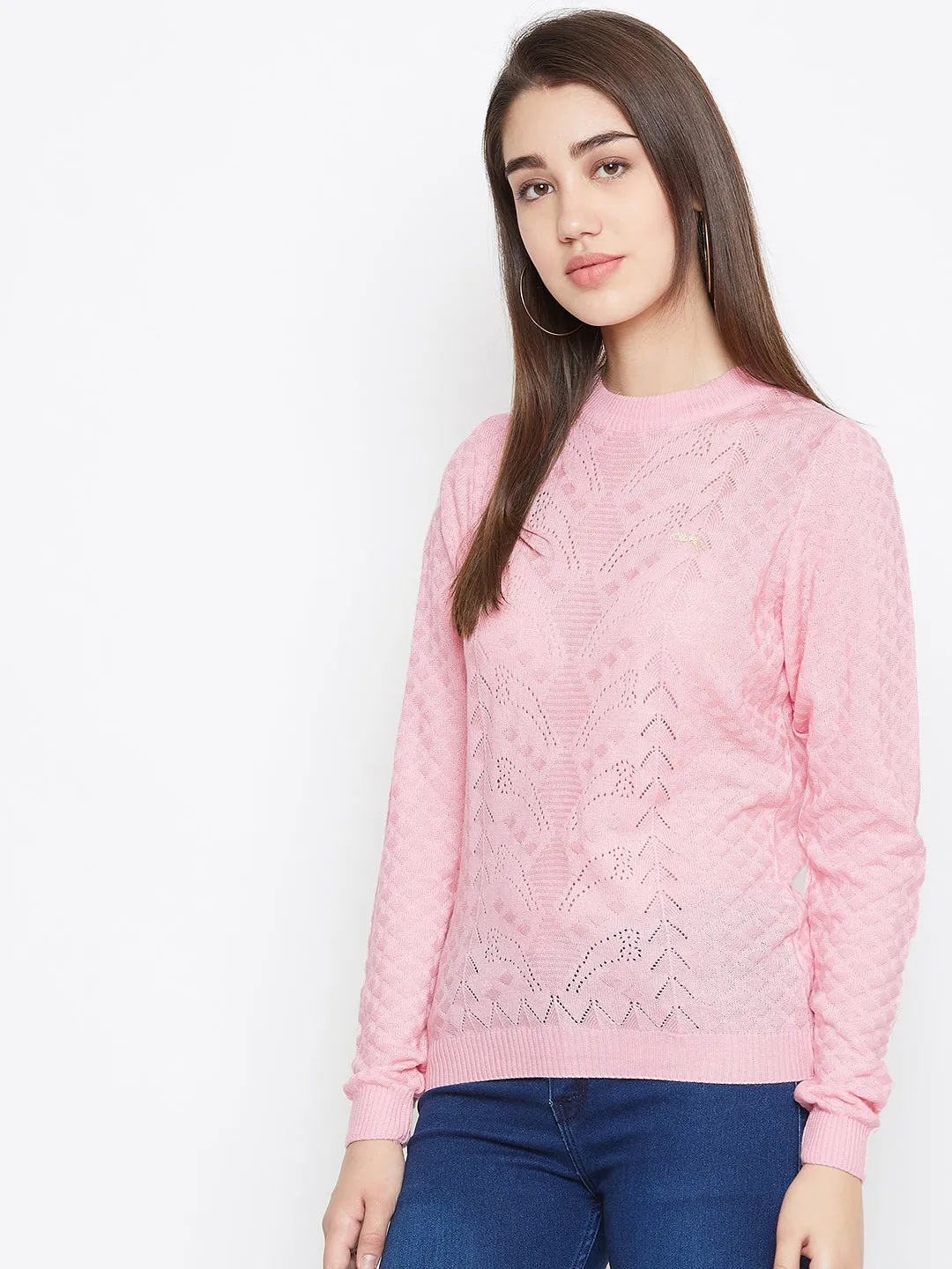 JUMP USA Women Pink Self Design Sweater