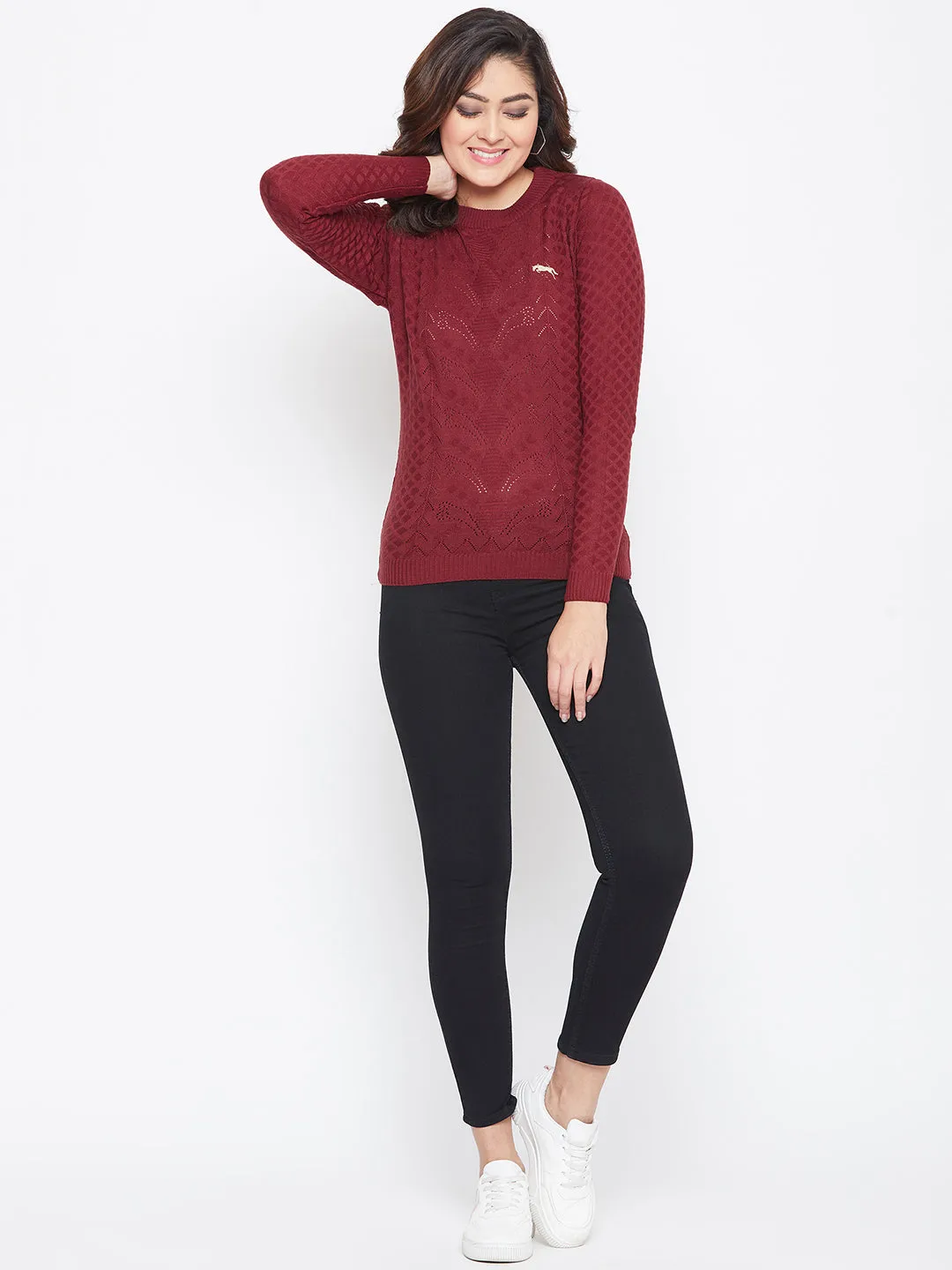 JUMP USA Women Red Self Design Sweater