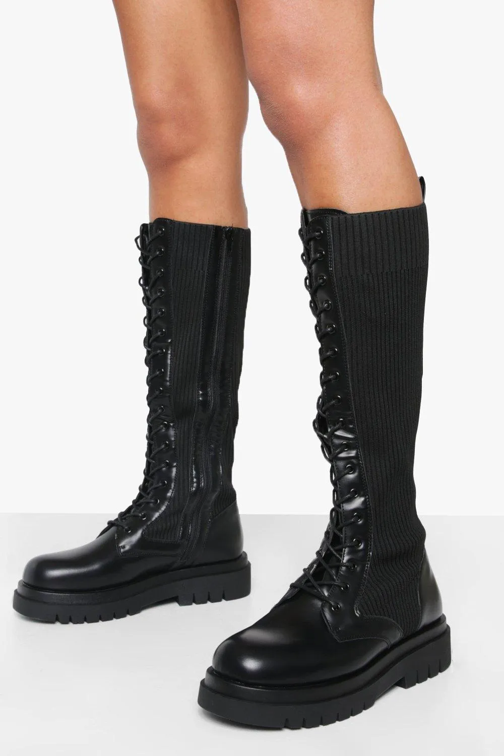 Lace Up Knee High Chunky Boots