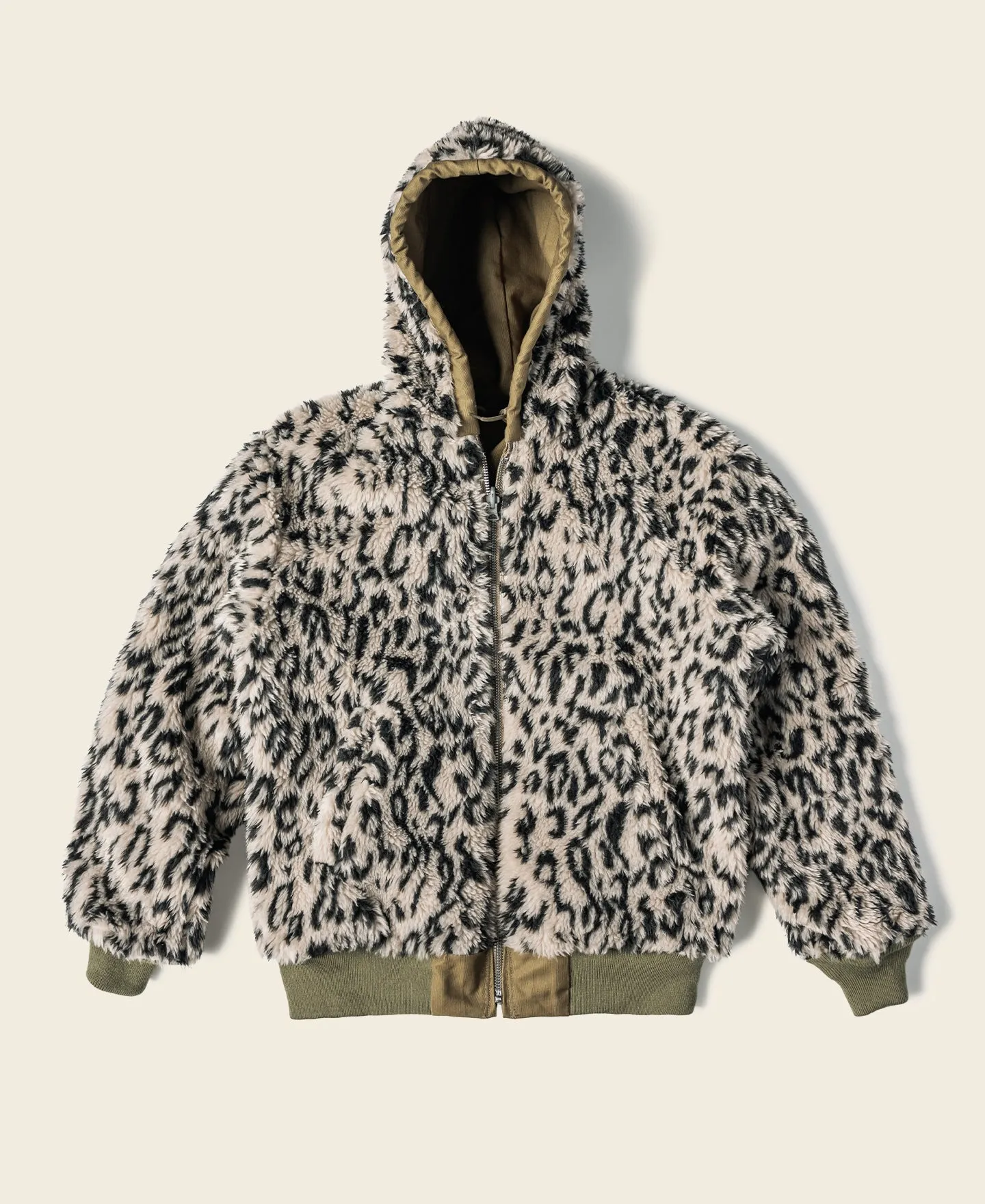 Leopard Print Reversible Deck Jacket - Khaki