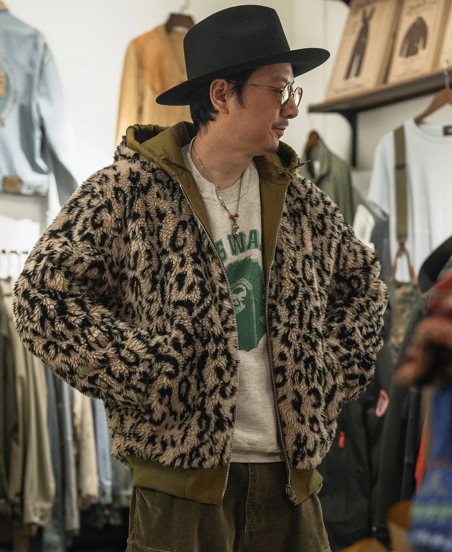 Leopard Print Reversible Deck Jacket - Khaki