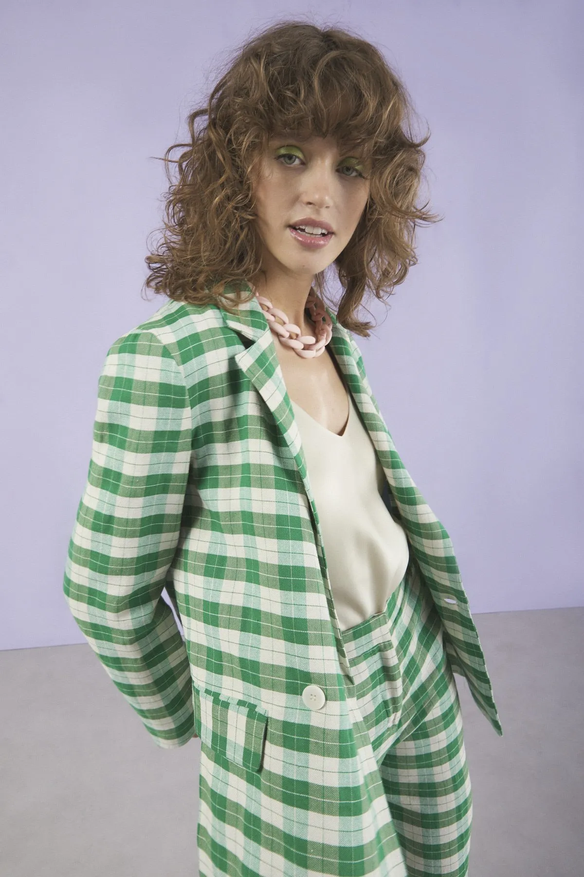 Linen blend double-breasted jacket