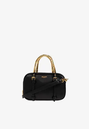 Logo Plaque Leather Top Handle Bag