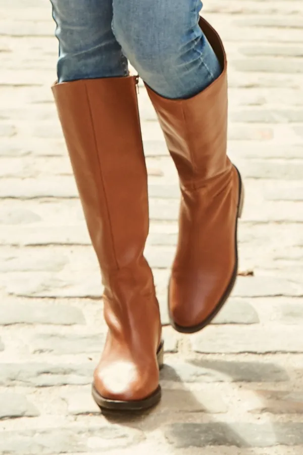 Luna Tan Leather Flat Knee High Boot