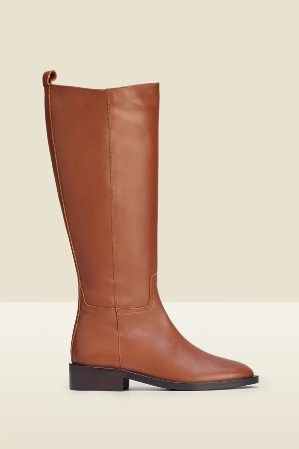Luna Tan Leather Flat Knee High Boot