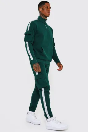 Man Zip Funnel Neck Tape Tracksuit