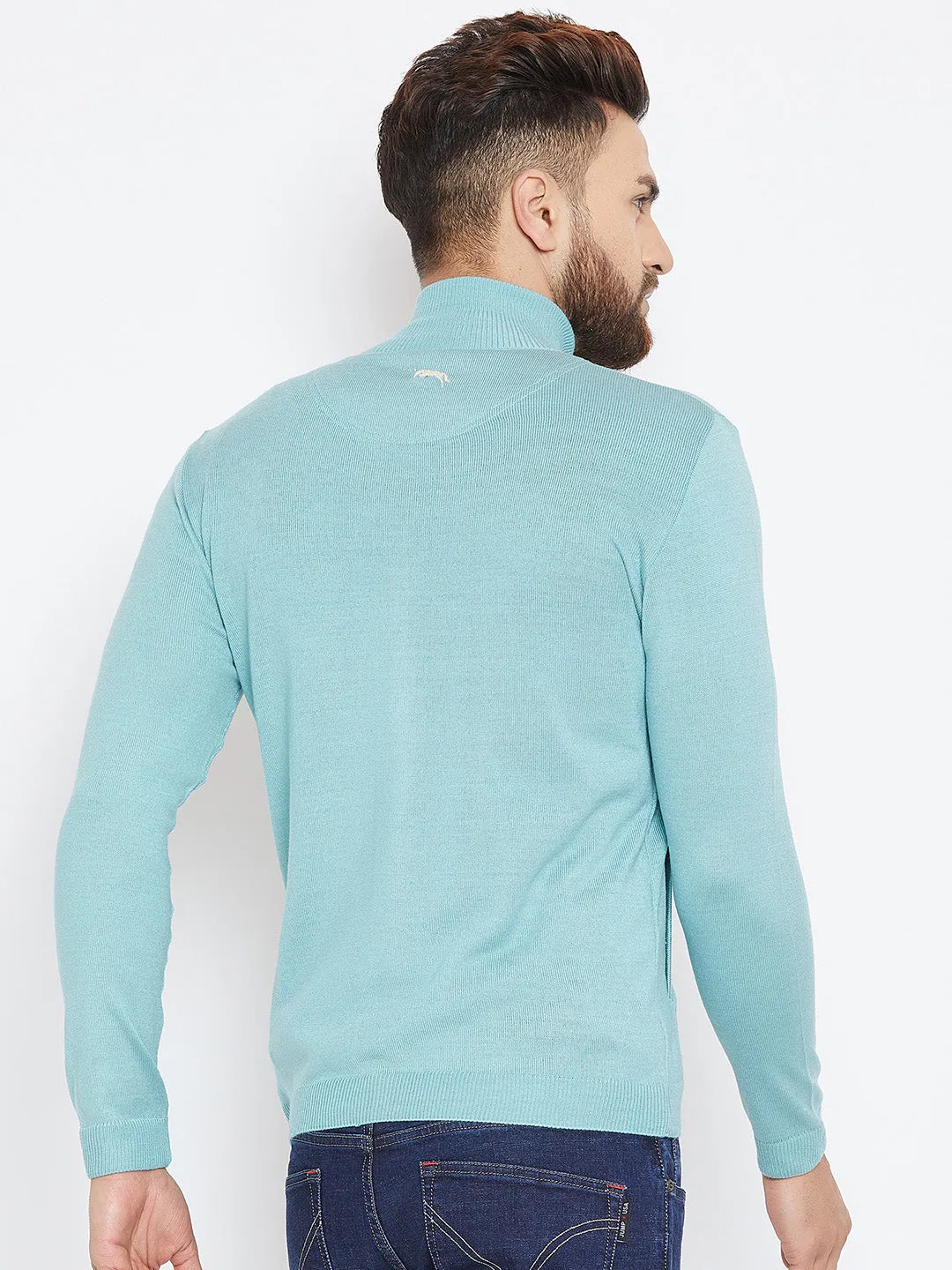 Men Blue Casual Solid Sweater