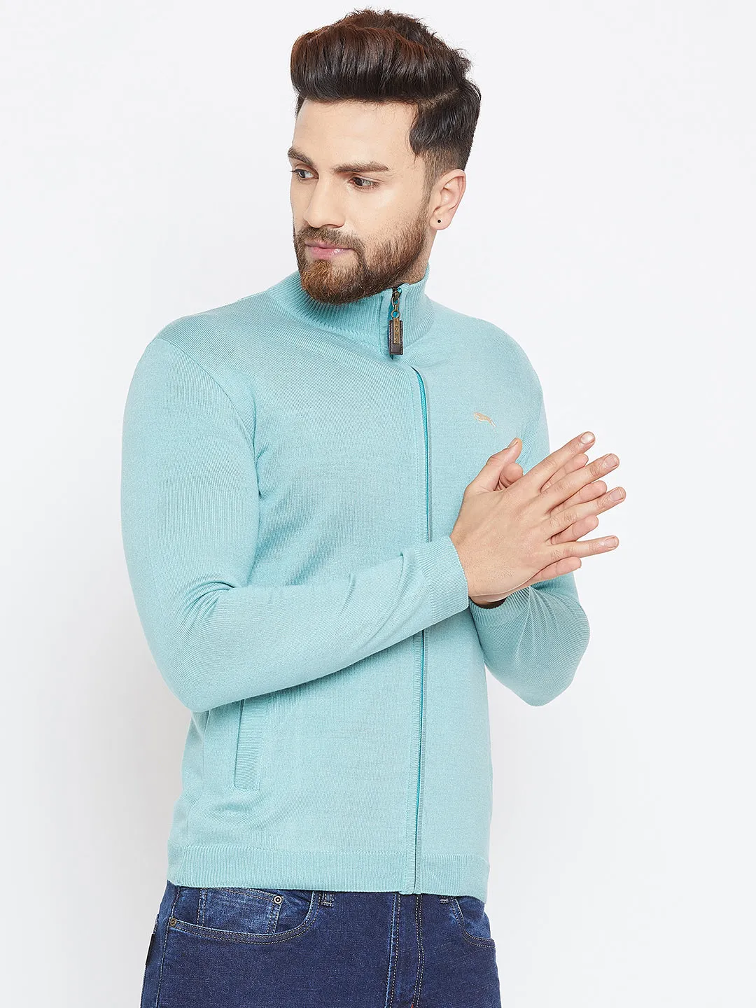 Men Blue Casual Solid Sweater