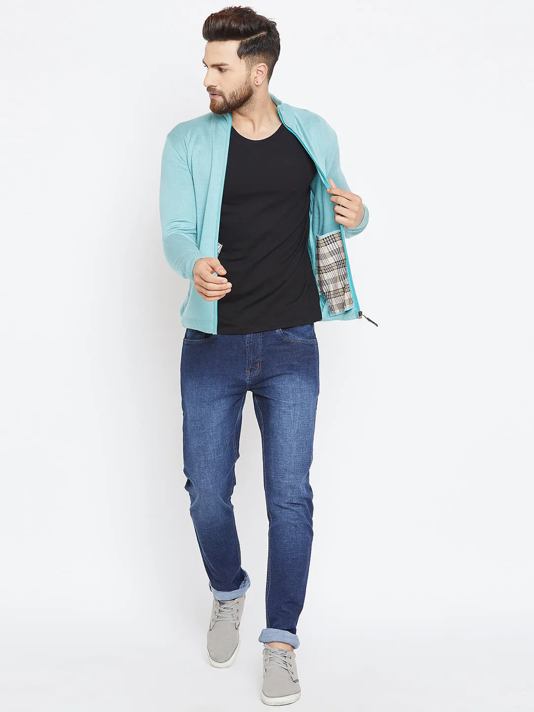 Men Blue Casual Solid Sweater