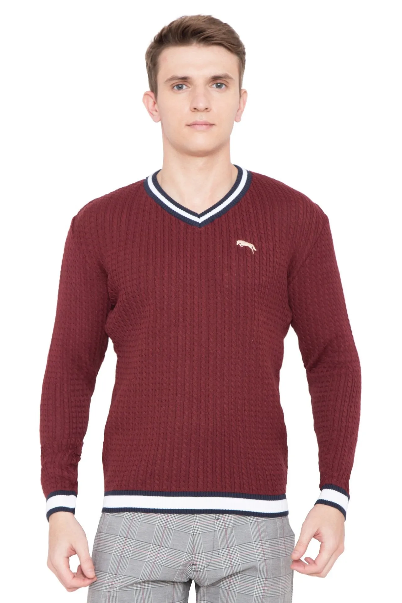 Men Regular Fit Cotton Casual Wine Lightweight Sweater