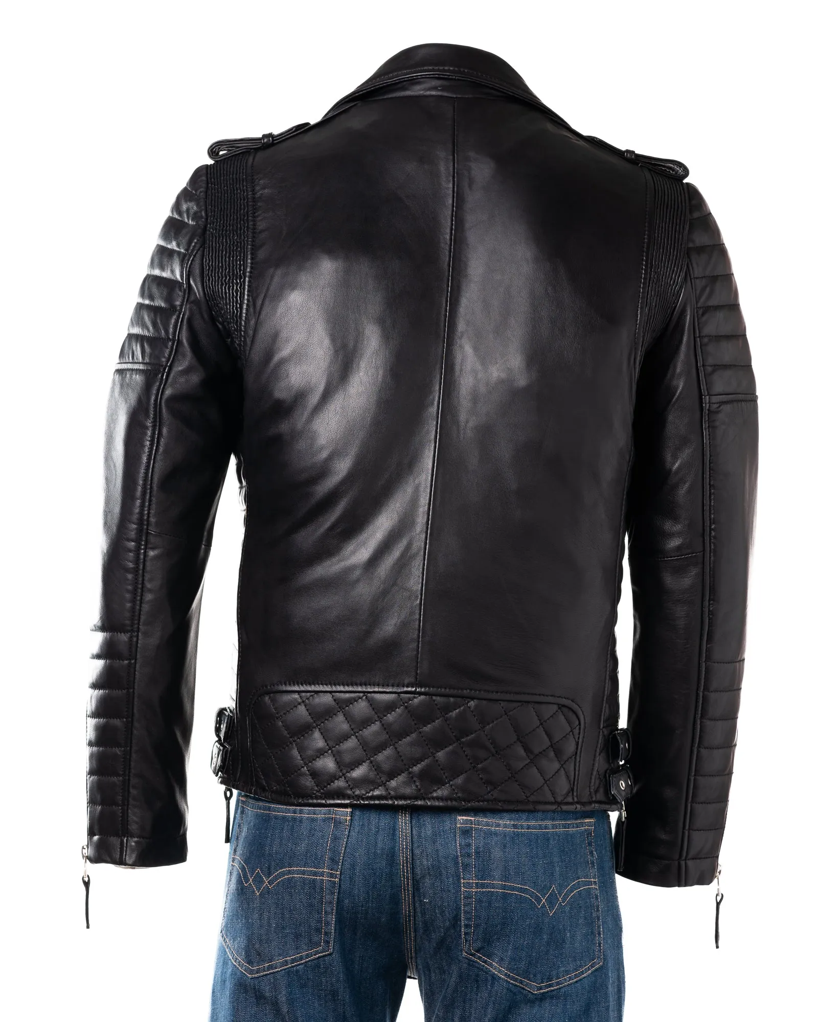 Men's Black Diamond Stitch Biker Style Leather Jacket: Burton