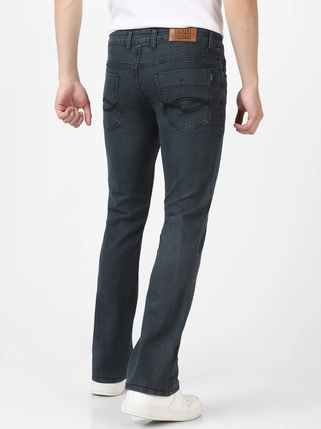 Men's Dark Grey Washed Bootcut Jeans Stretchable