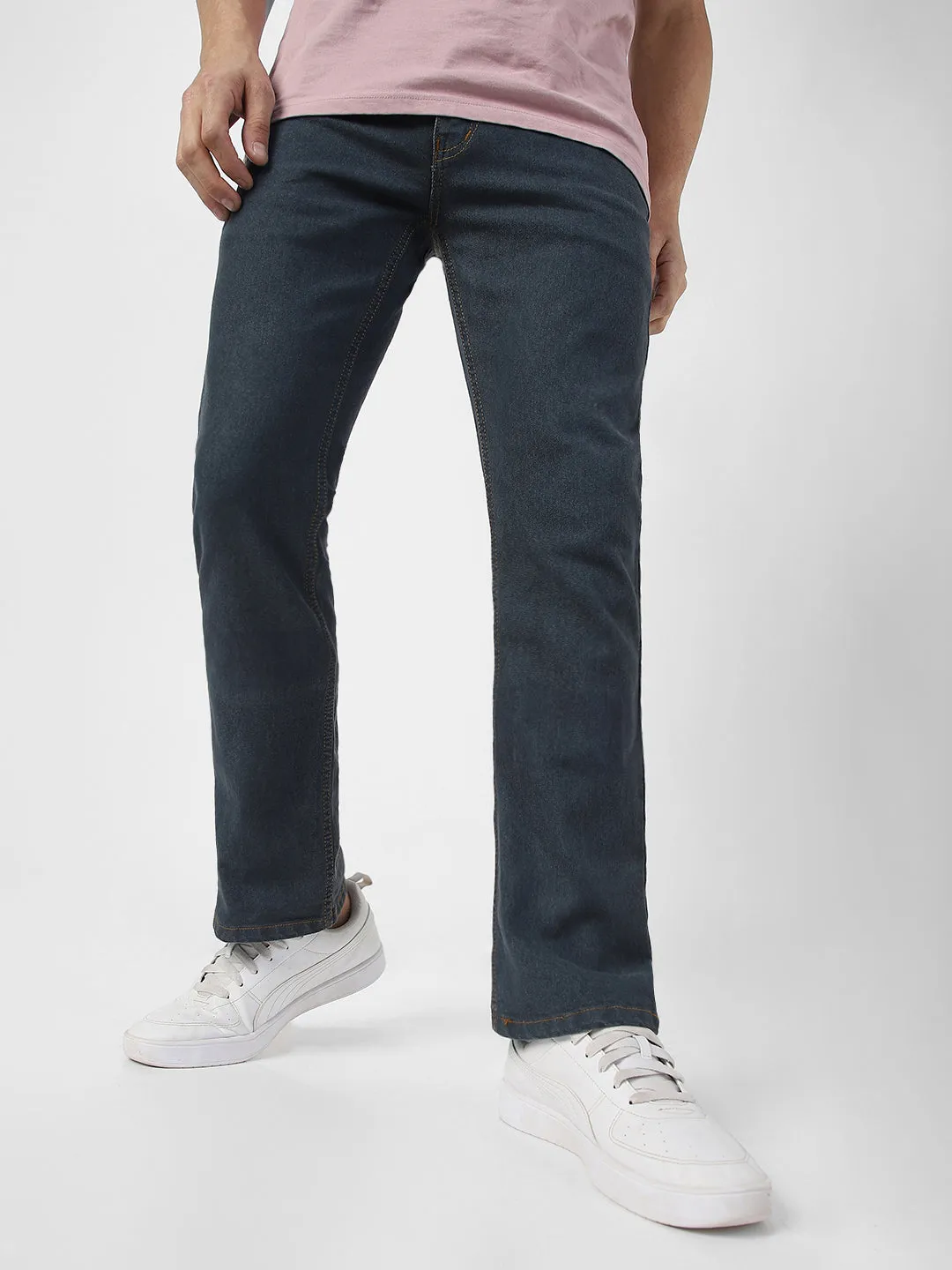 Men's Grey Washed Bootcut Jeans Stretchable