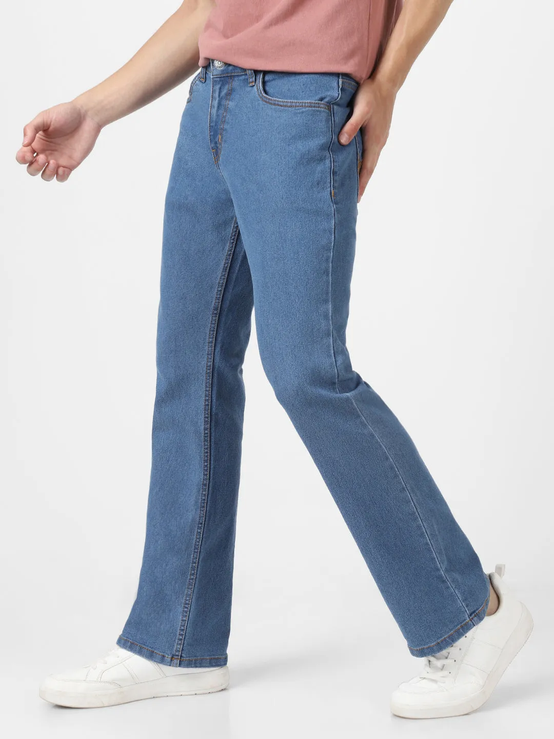 Men's Light Blue Washed Bootcut Jeans Stretchable