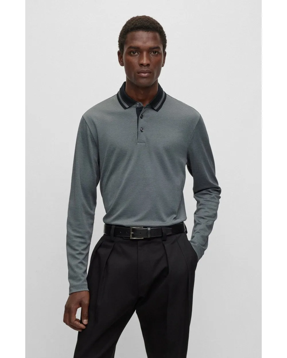 Mens Pleins Woven Polo Shirt Black