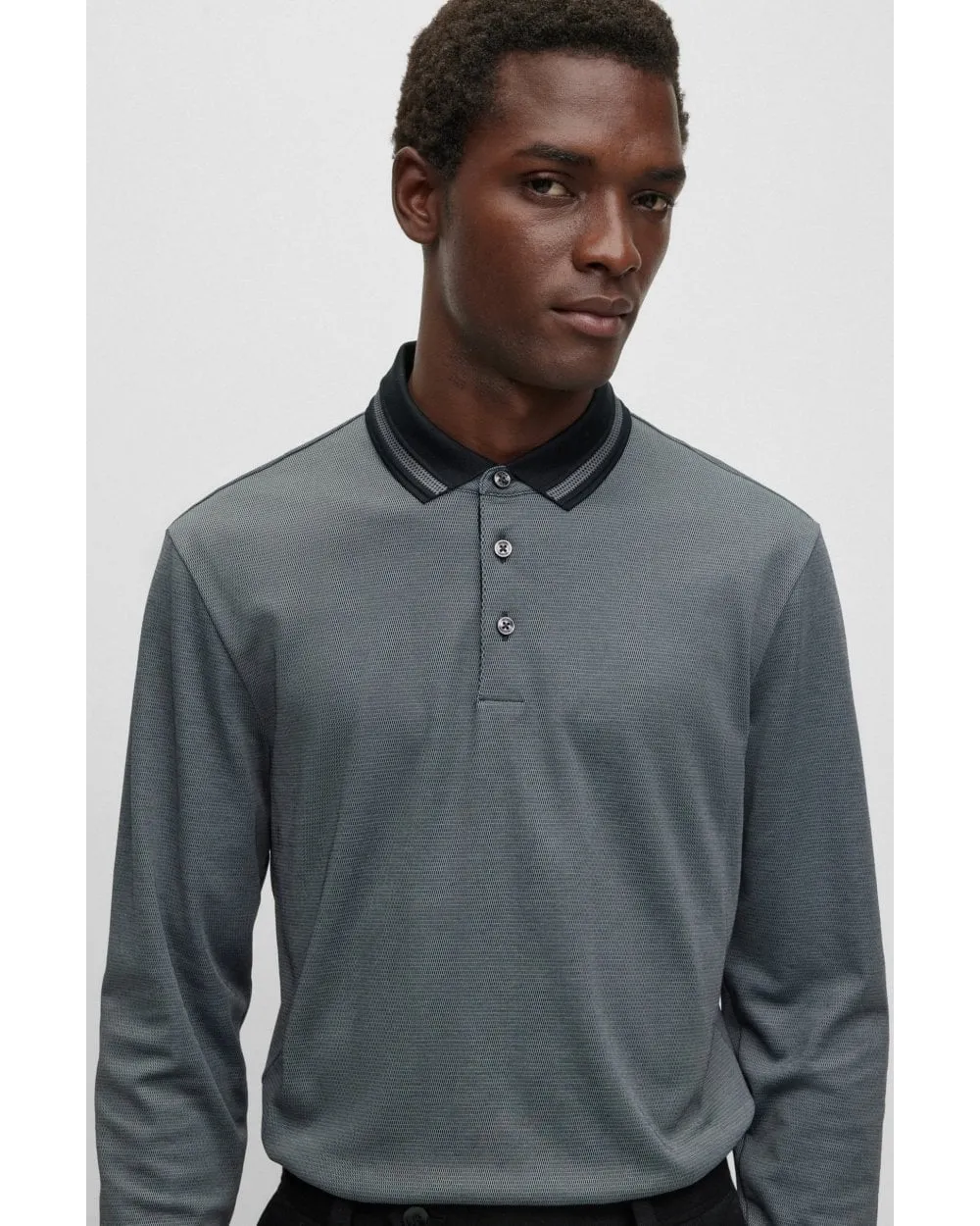 Mens Pleins Woven Polo Shirt Black
