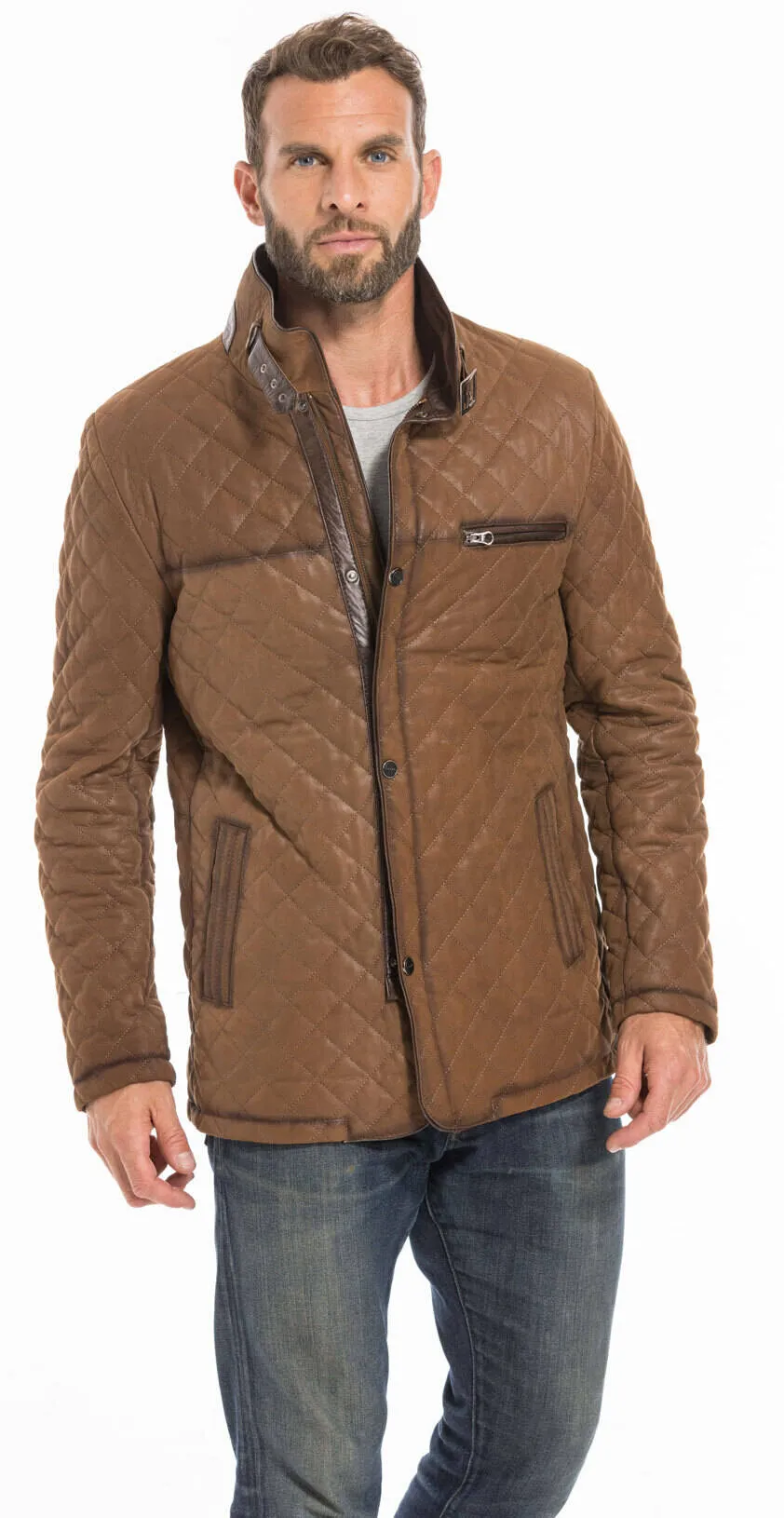 Men's tobacco nuplin leather jacket e 09