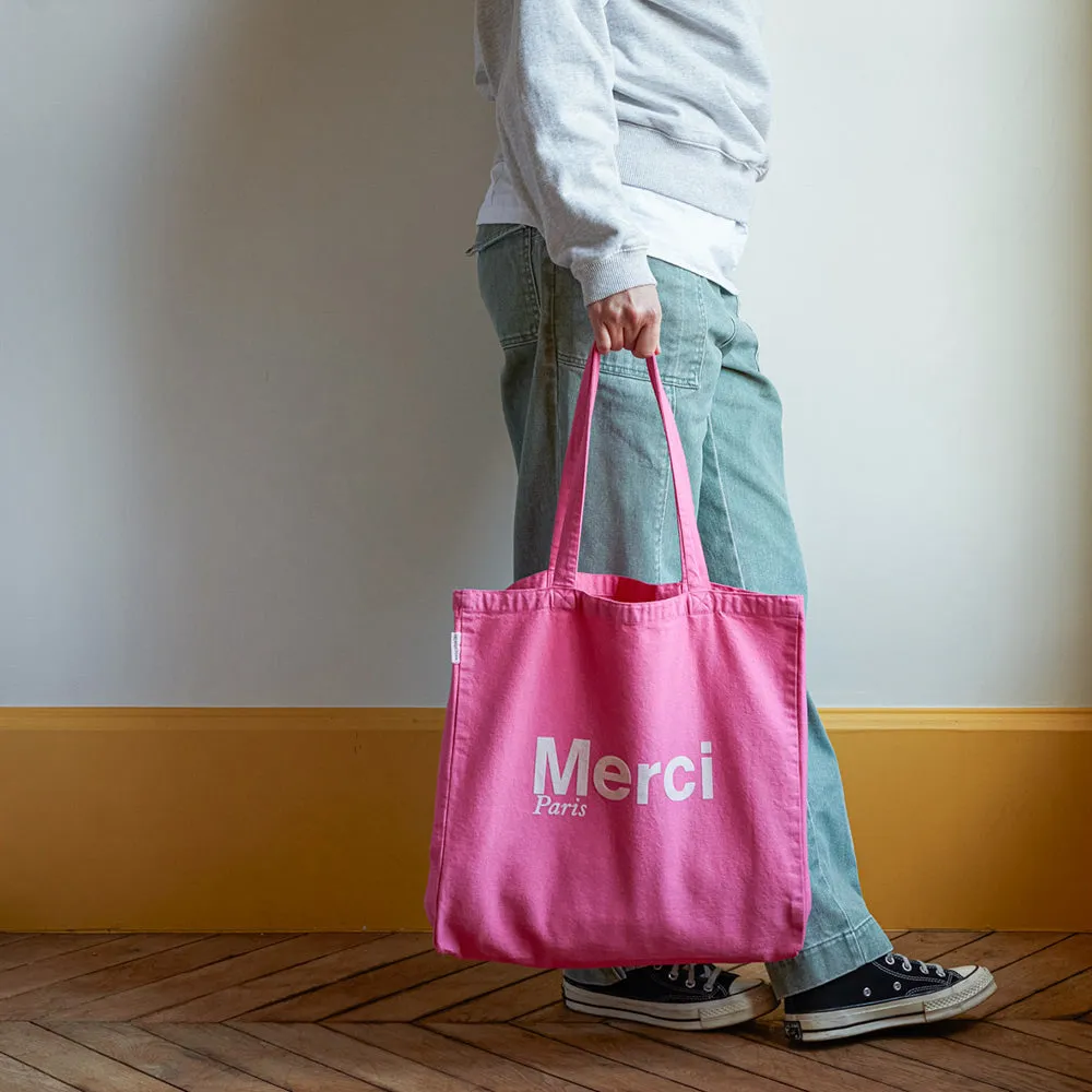    Merci cotton tote bag - Pink & Ecru