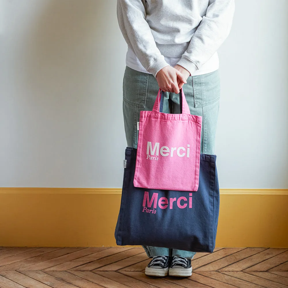    Merci cotton tote bag - Pink & Ecru