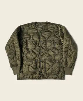 Military Style Quilted Padded Ripstop Nylon Jacket - Olive