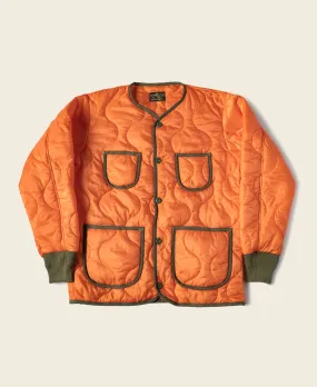 Military Style Quilted Padded Ripstop Nylon Jacket - Orange