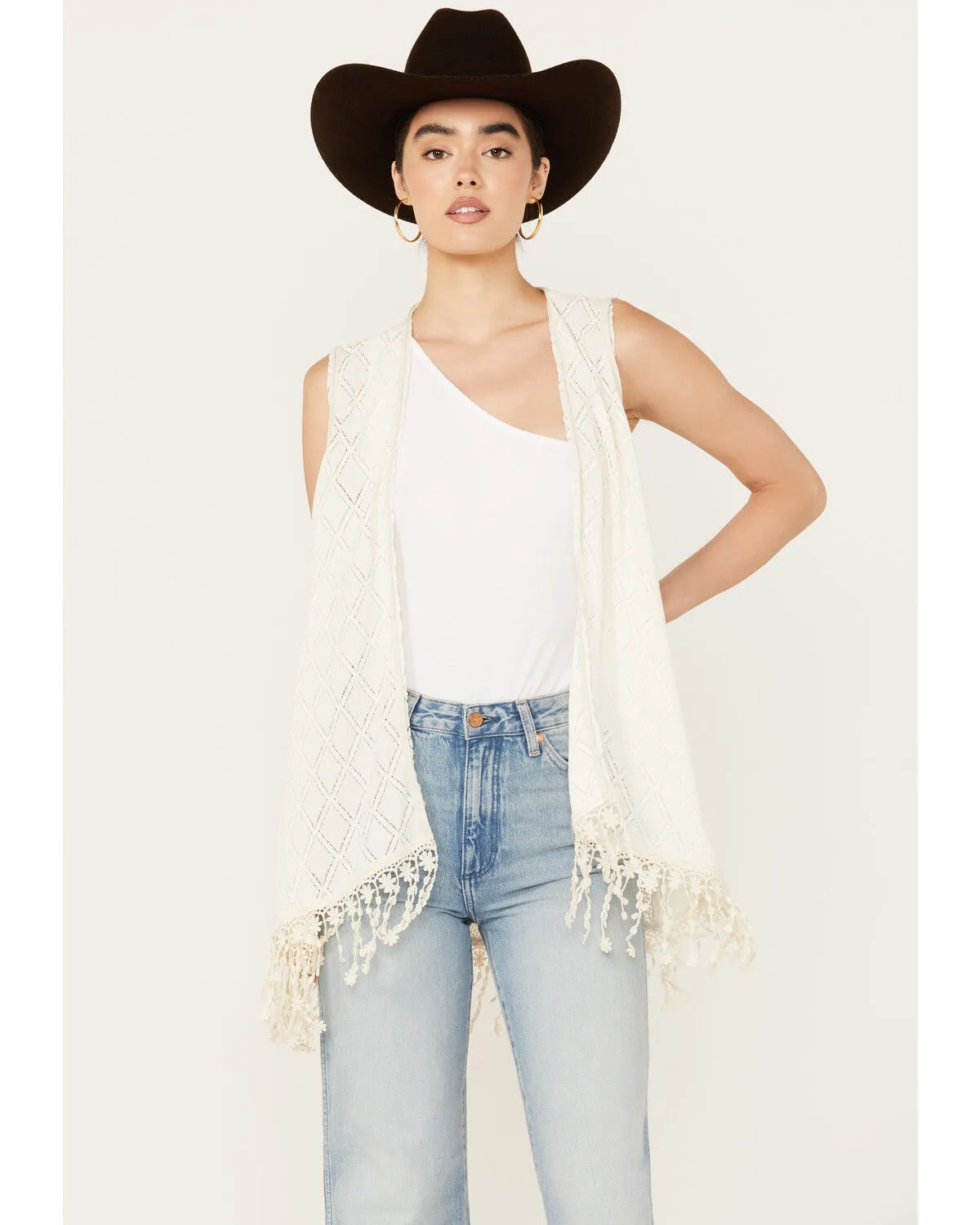 Miss Me Women's Lace Fringe Hem Vest