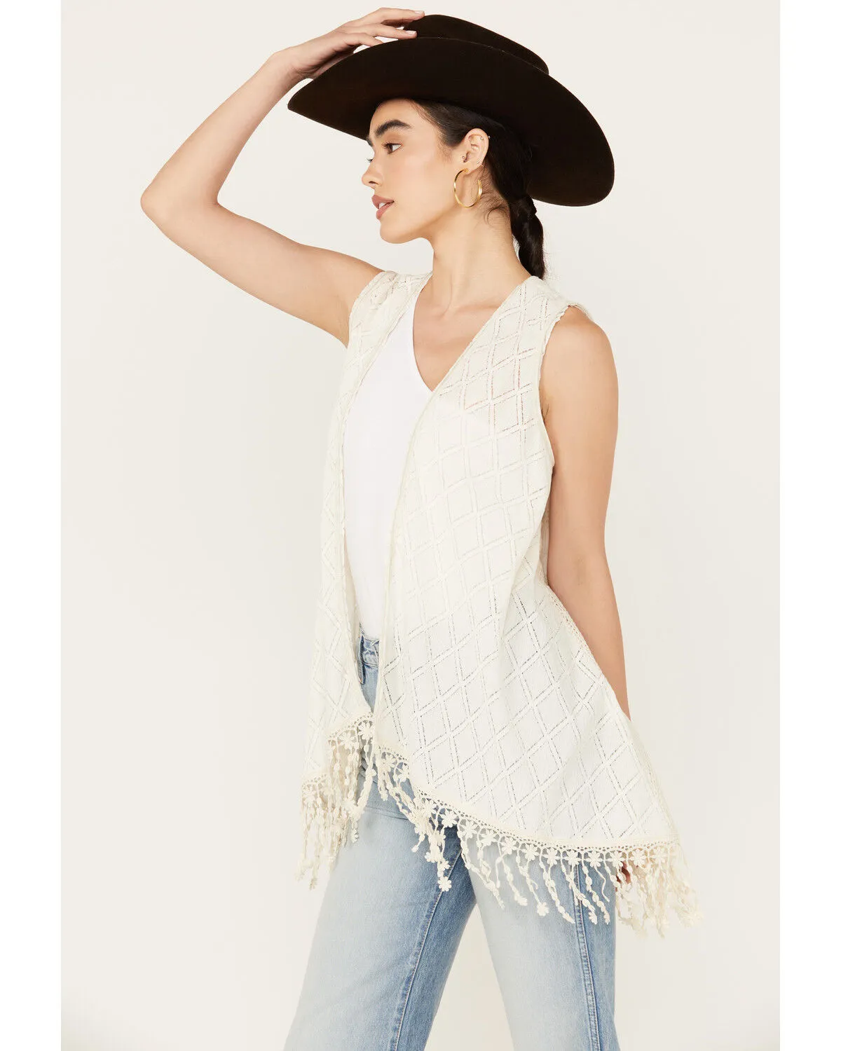 Miss Me Women's Lace Fringe Hem Vest