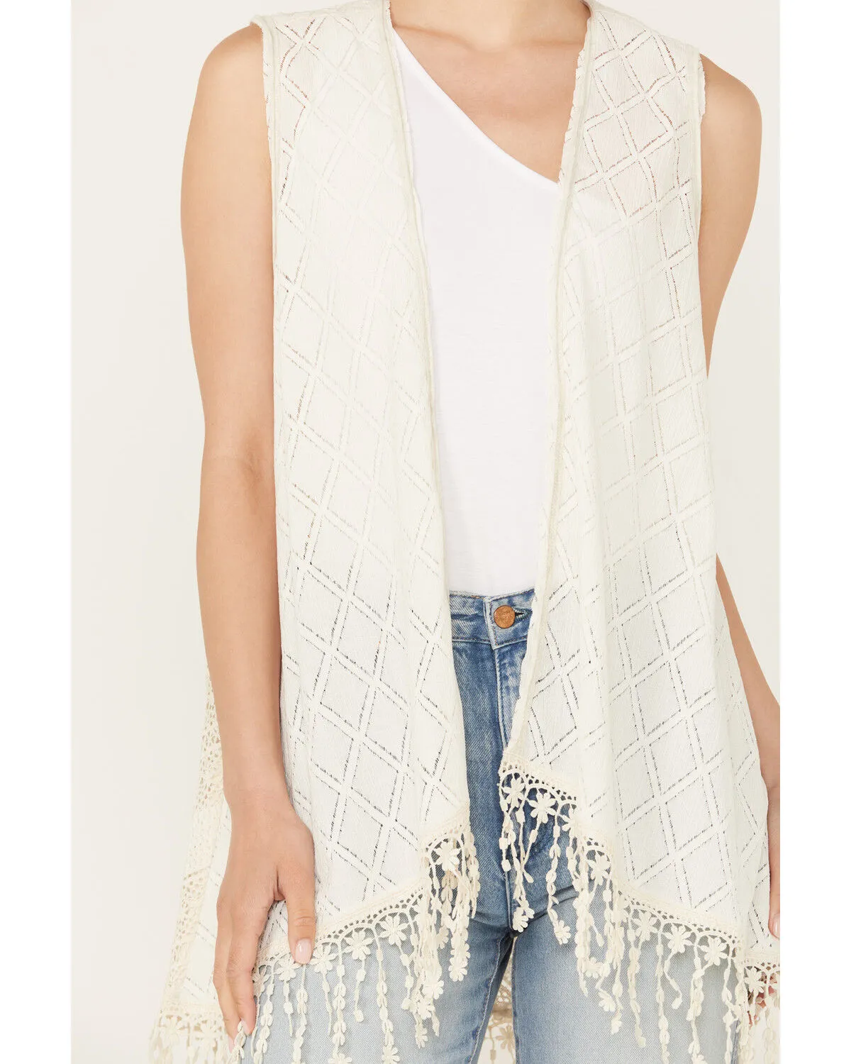 Miss Me Women's Lace Fringe Hem Vest