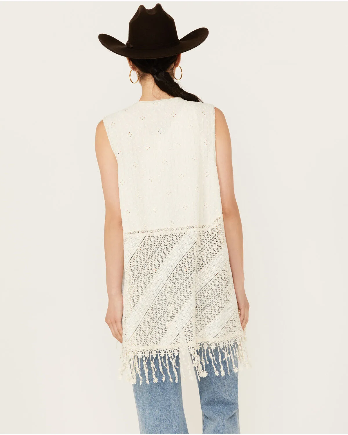 Miss Me Women's Lace Fringe Hem Vest
