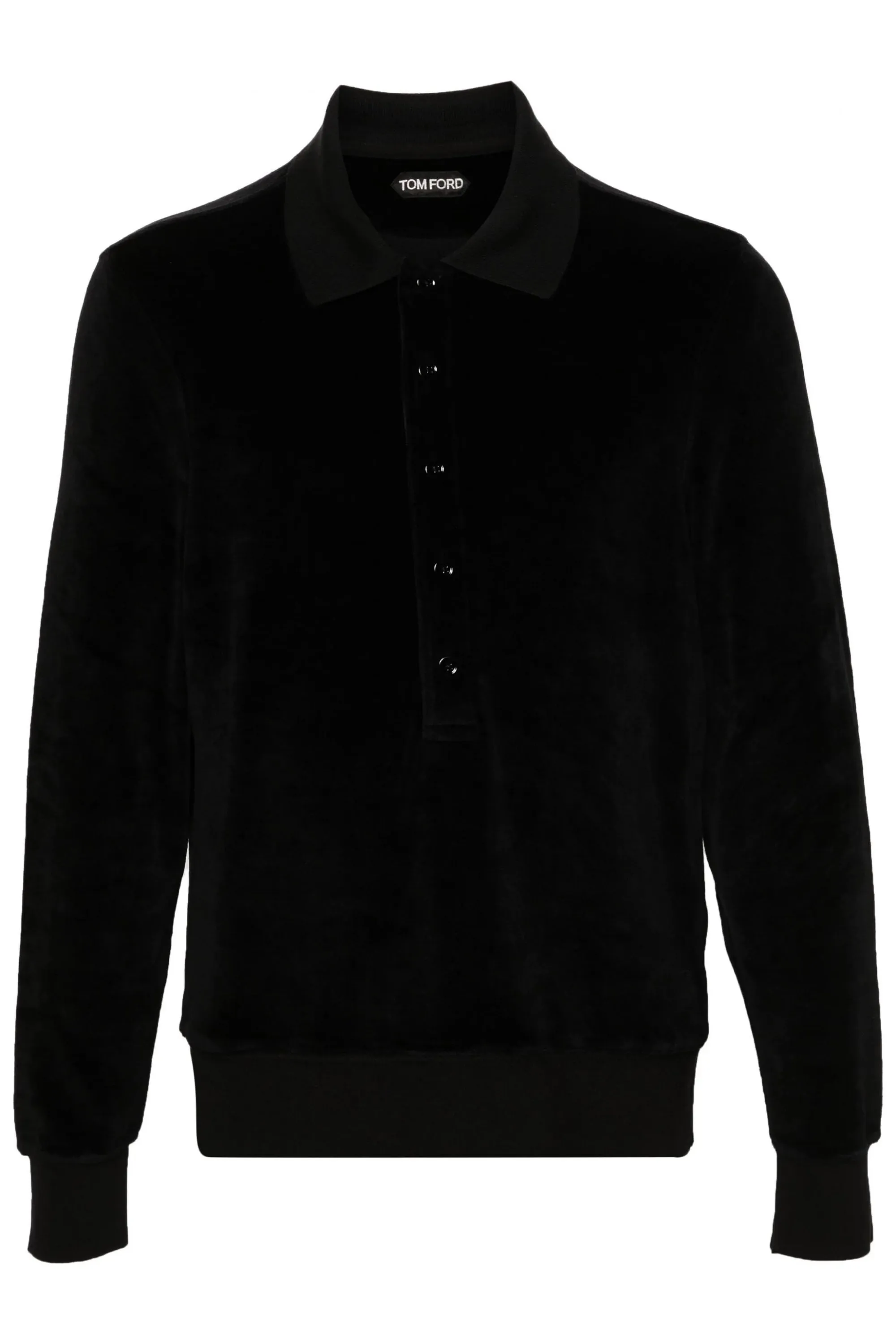 Modal Velour Long Sleeve Polo Black