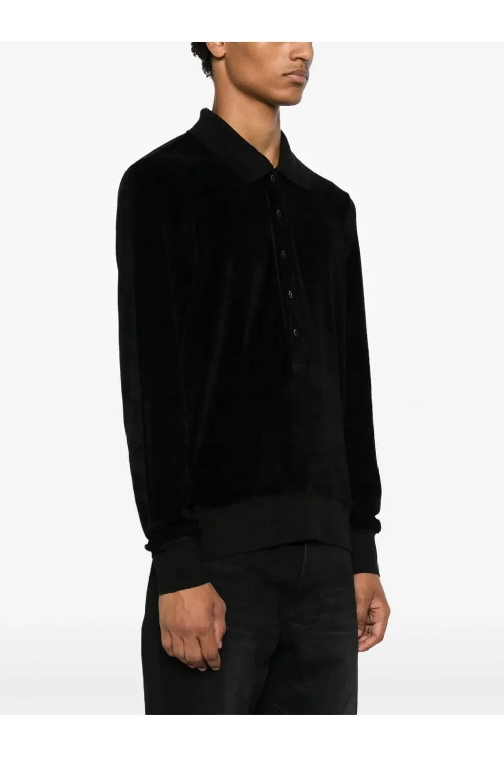 Modal Velour Long Sleeve Polo Black